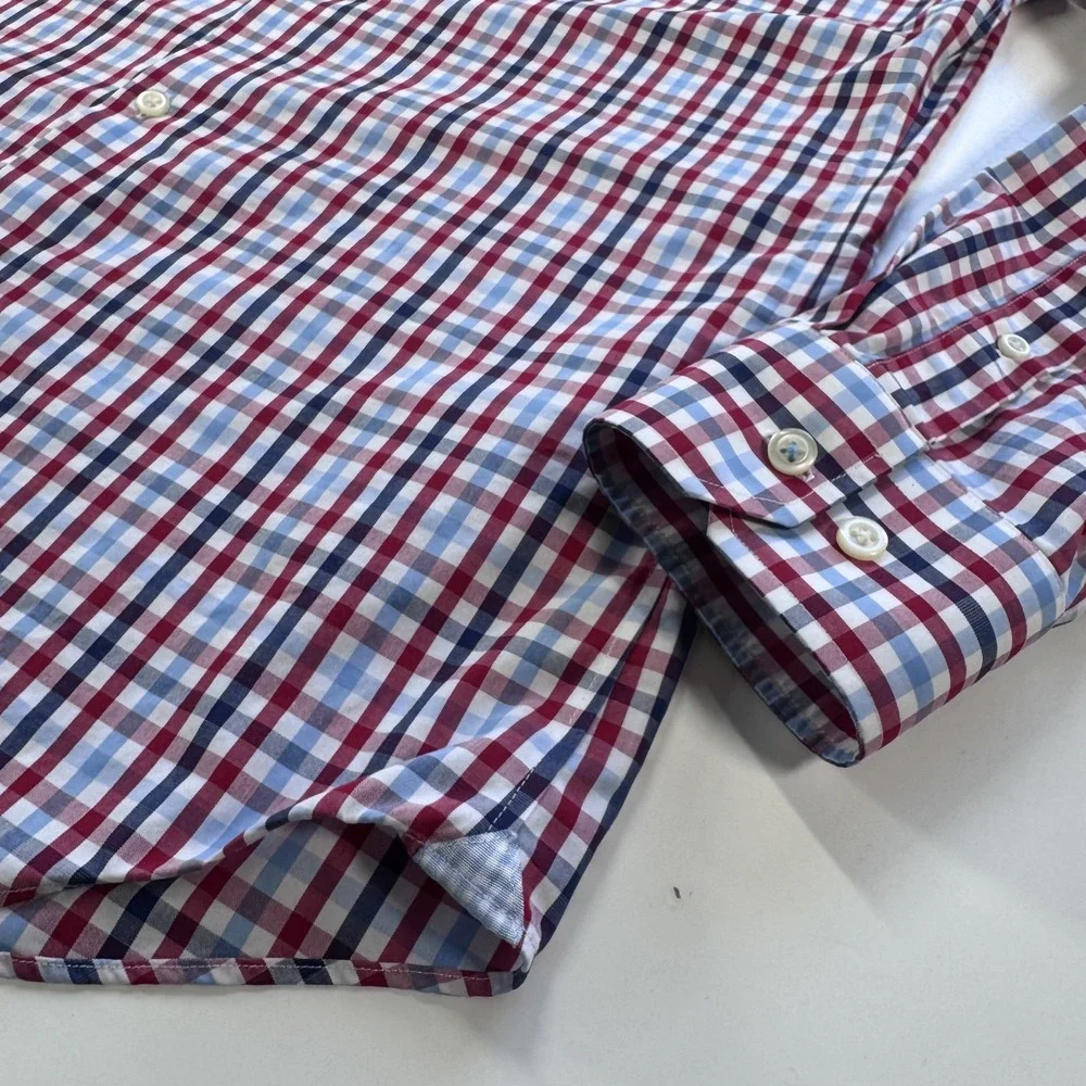 BANANA REPUBLIC Non Iron Grant Fit Button Up L/S Shirt Mens Medium BlueRedWhite